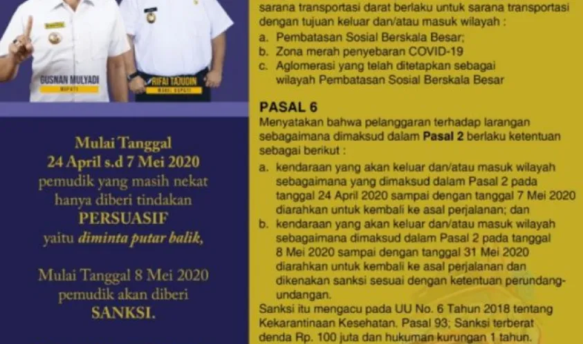 Syarat Mudik Lebaran ke Kabupaten Bengkulu Selatan