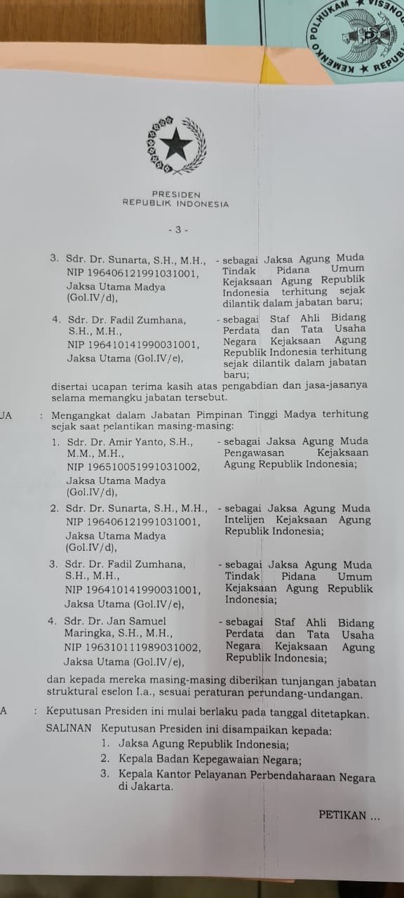 HARI INI SUNARTA DILANTIK JADI JAKSA AGUNG MUDA INTELIJEN
