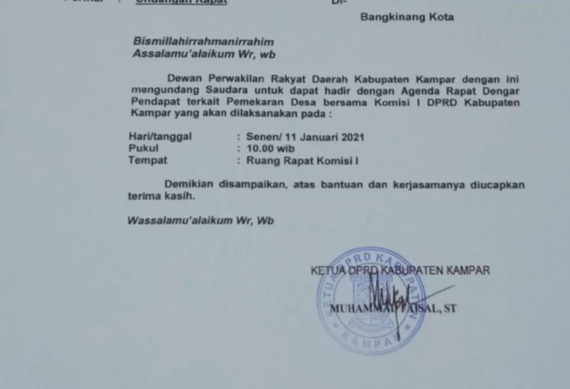 DPRD Kampar Gelar Rapat Pembahasan Pemekaran Desa